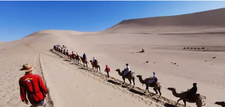 China Silk Road tours with camel riding at the desert